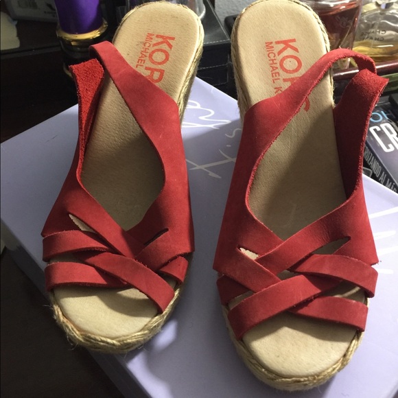 Michael Kors red espadrilles wedge sandals size 7 - Picture 2 of 6